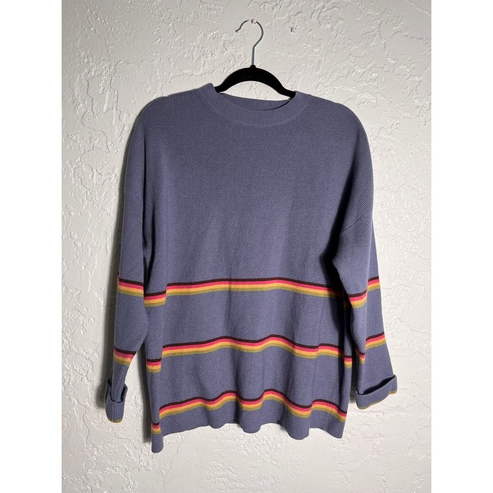 LILLUSORY Gray Rainbow Stripe Rib Knit Sweater Pullover Oversized Women's L